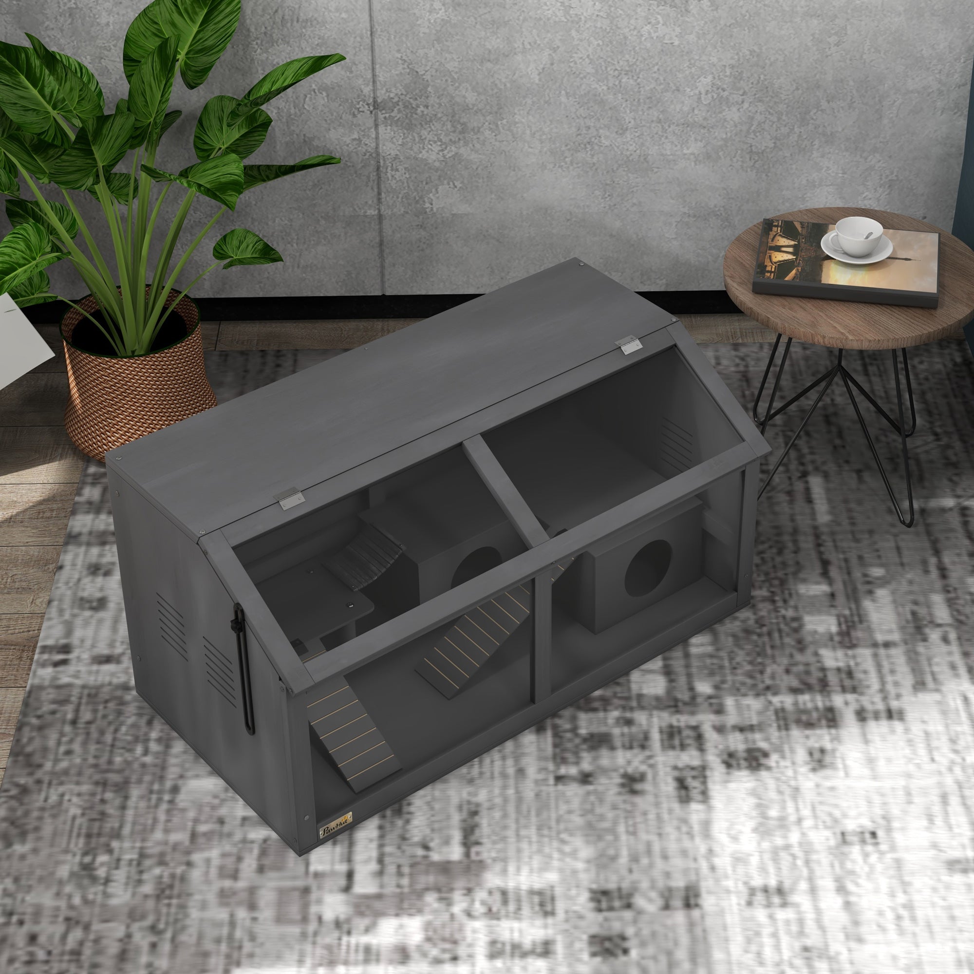 Rat Cage Hamster Cage Small Animal Playhouse for Gerbils with Suspension Bridge, Ladders, Openable Top Hut