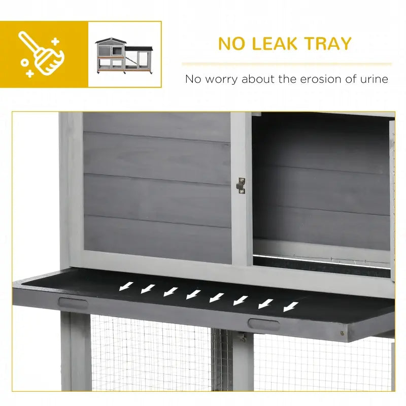 Wooden Mobile Rabbit Hutch With Wheels, Run Box, Slide-out Tray, Ramp