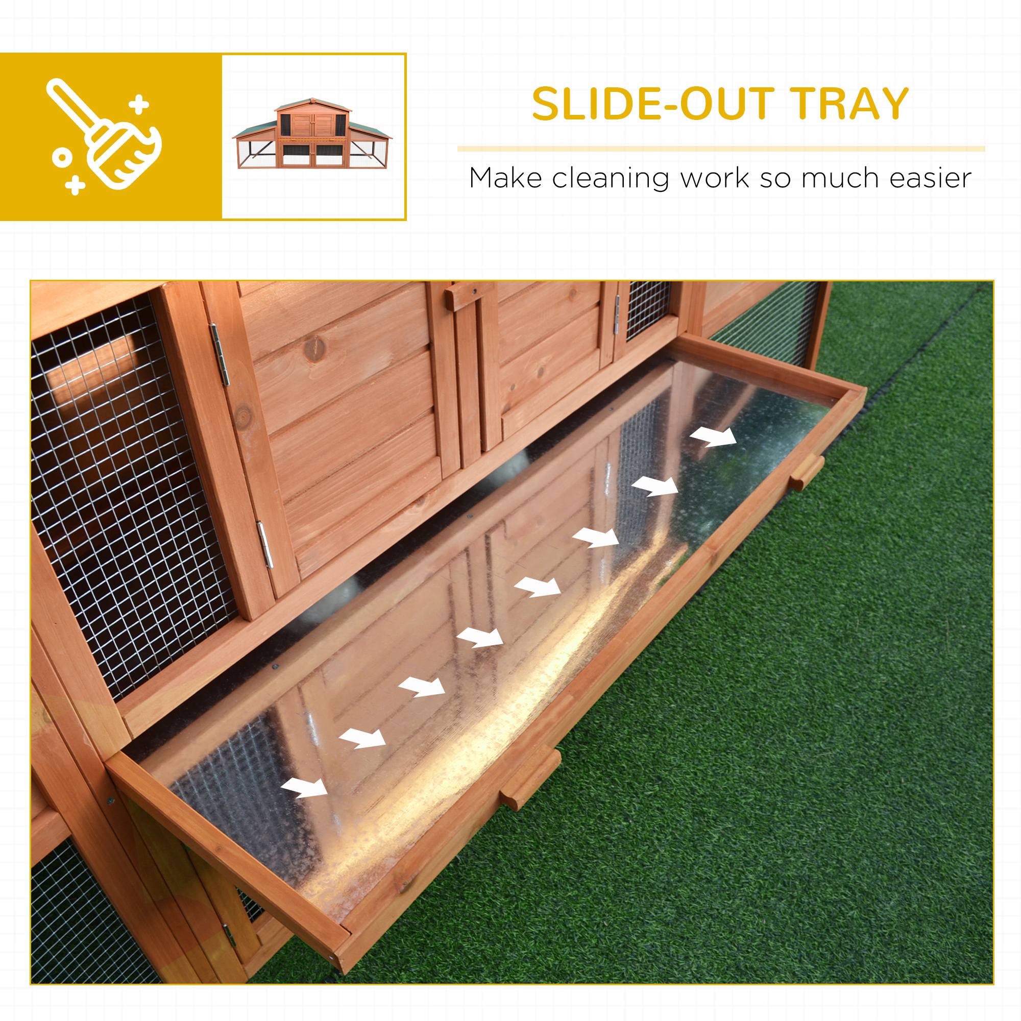 89"L Outdoor Rabbit Hutch, Guinea Pig Cage Indoor Outdoor Wooden Bunny Hutch with Double Runs, Weatherproof Roof, Removable Tray, Ramps, Orange