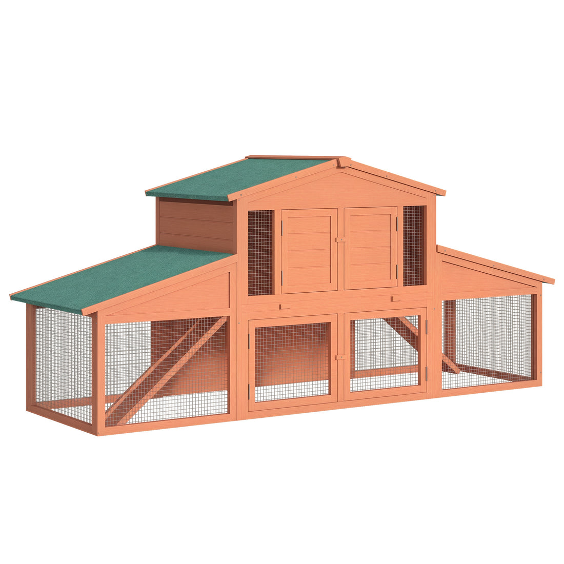 89"L Outdoor Rabbit Hutch, Guinea Pig Cage Indoor Outdoor Wooden Bunny Hutch with Double Runs, Weatherproof Roof, Removable Tray, Ramps, Orange