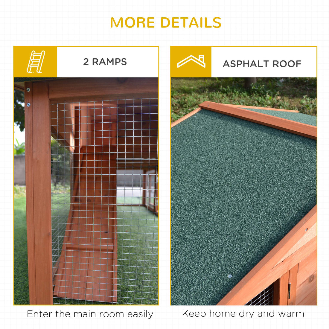 89"L Outdoor Rabbit Hutch, Guinea Pig Cage Indoor Outdoor Wooden Bunny Hutch with Double Runs, Weatherproof Roof, Removable Tray, Ramps, Orange