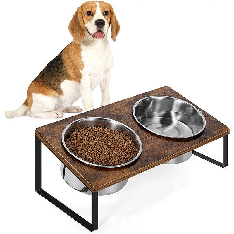 Log Pet Feeding Iron Wood Rack
