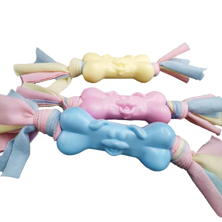 TPR Dog Bone Cotton Cloth Strips Molar Teeth Relief Toys Pets