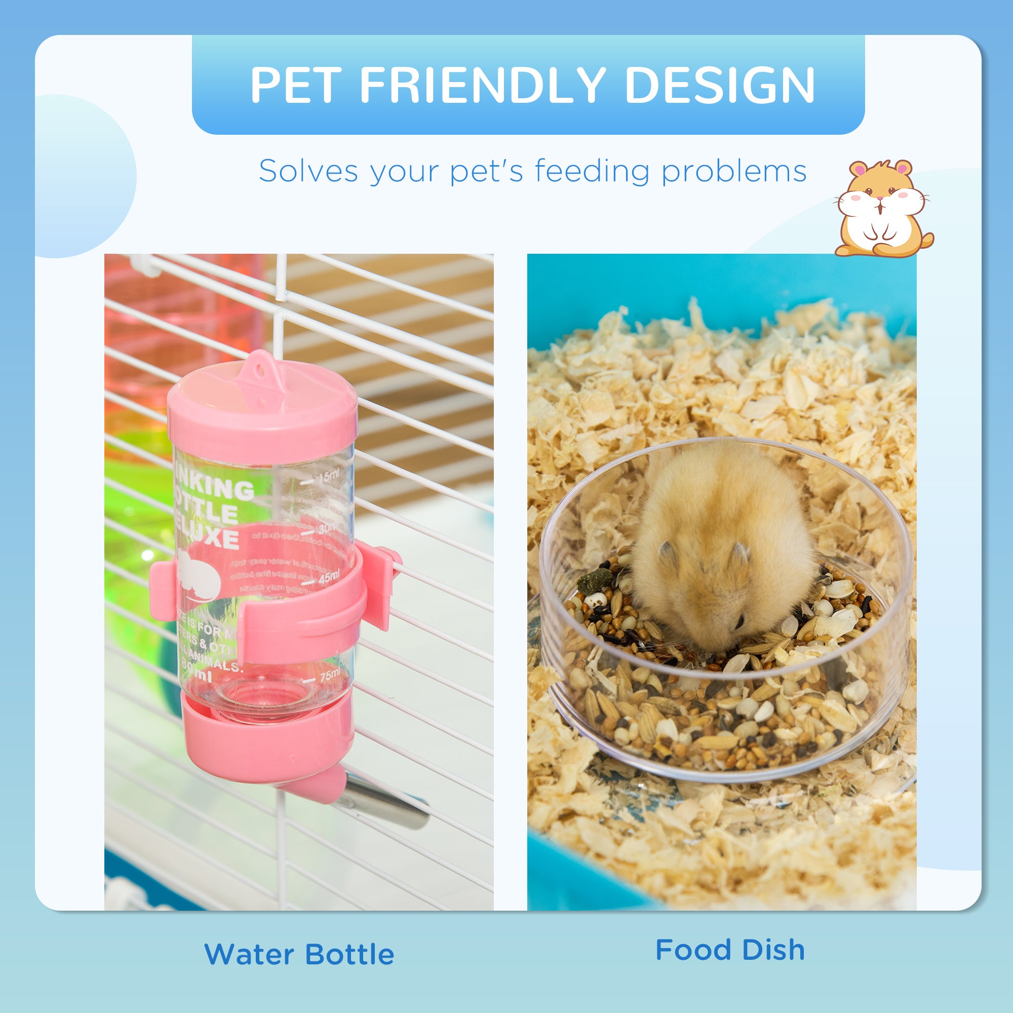 Extra Large 23" Hamster Cage with Tubes and Tunnels, Portable Carry Handles, Rat House and Habitats Big 5-Tier Design, Mouse Cage Includes Exercise Wheel, Water Bottle, Food Dish, Light Blue