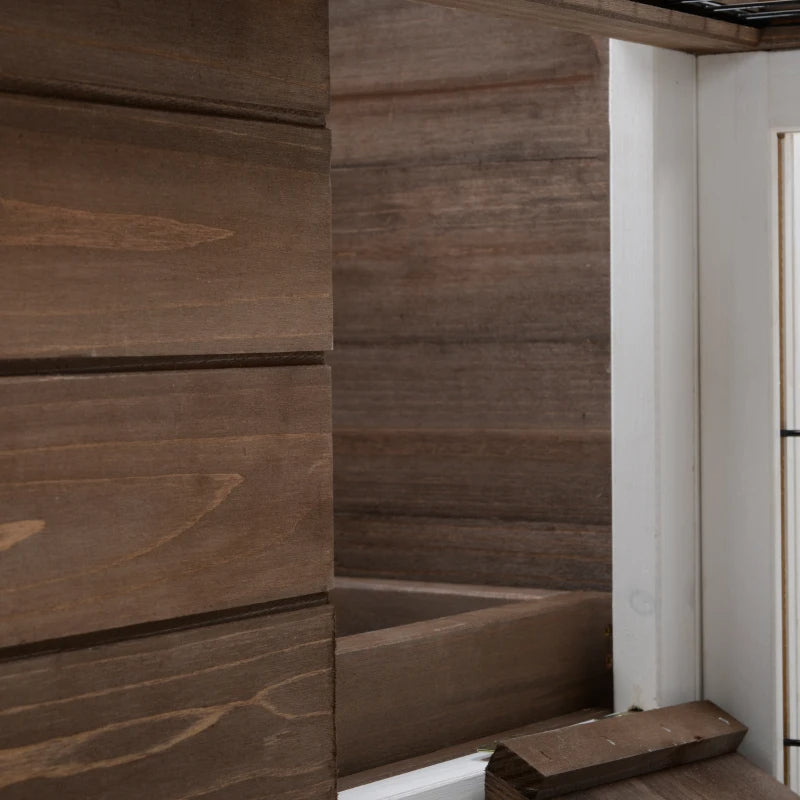 PawHut Wooden Rabbit Hutch Elevated Bunny Cage Indoor Small Animal Habitat With Enclosed Run With Wheels, Ramp, Removable Tray For Rabbits, Chickens, Ducks, Guinea Pigs, Brown