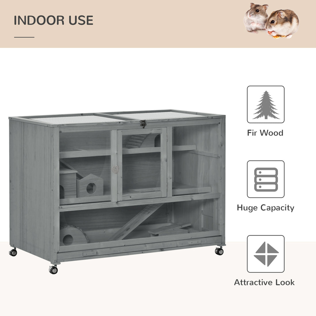 3-Tier Hamster Cage Hutch Box with Ladder Wheels for Small Animals