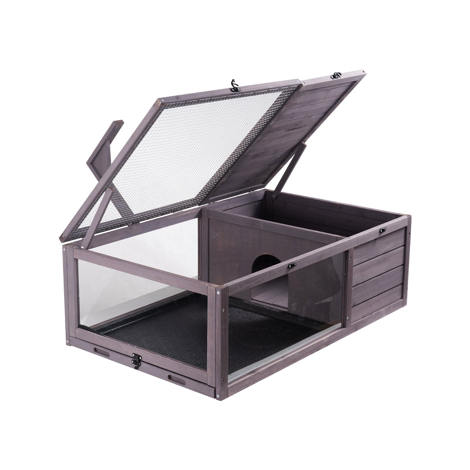 Tortoise Habitat Wooden Tortoise House Indoor & Outdoor 2-Room 38x24x13in