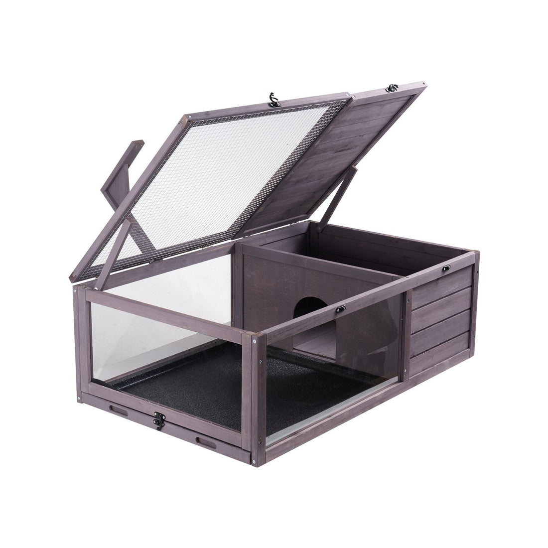 Tortoise Habitat Wooden Tortoise House Indoor & Outdoor 2-Room 38x24x13in