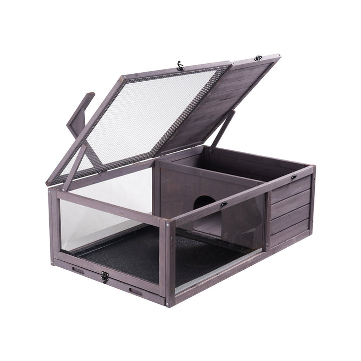 Tortoise Habitat Wooden Tortoise House Indoor & Outdoor 2-Room 38x24x13in