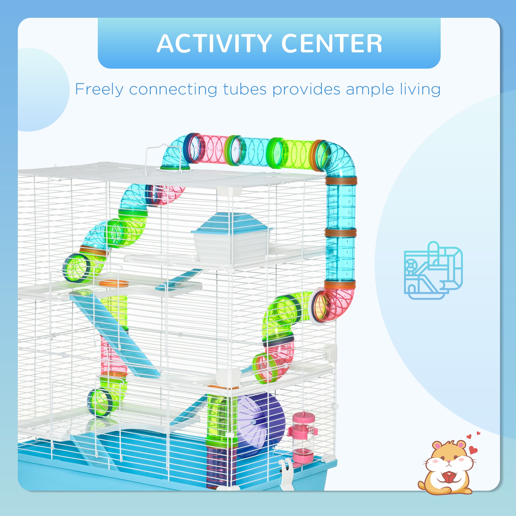 Extra Large 23" Hamster Cage with Tubes and Tunnels, Portable Carry Handles, Rat House and Habitats Big 5-Tier Design, Mouse Cage Includes Exercise Wheel, Water Bottle, Food Dish, Light Blue