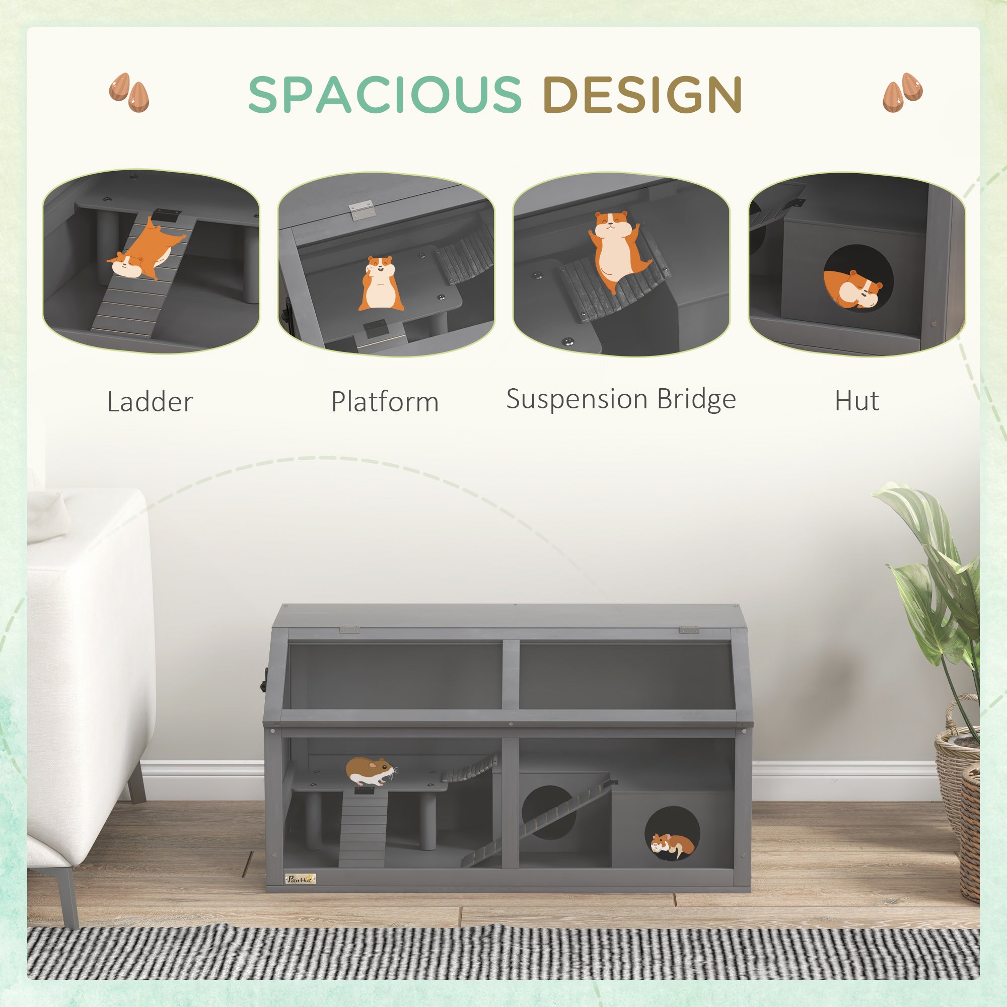 Rat Cage Hamster Cage Small Animal Playhouse for Gerbils with Suspension Bridge, Ladders, Openable Top Hut