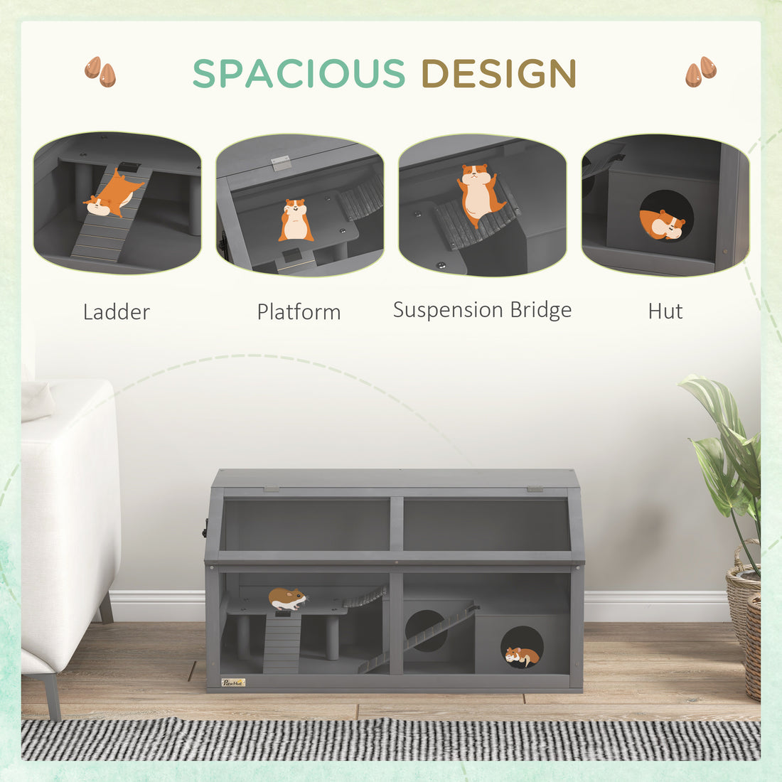 Rat Cage Hamster Cage Small Animal Playhouse for Gerbils with Suspension Bridge, Ladders, Openable Top Hut