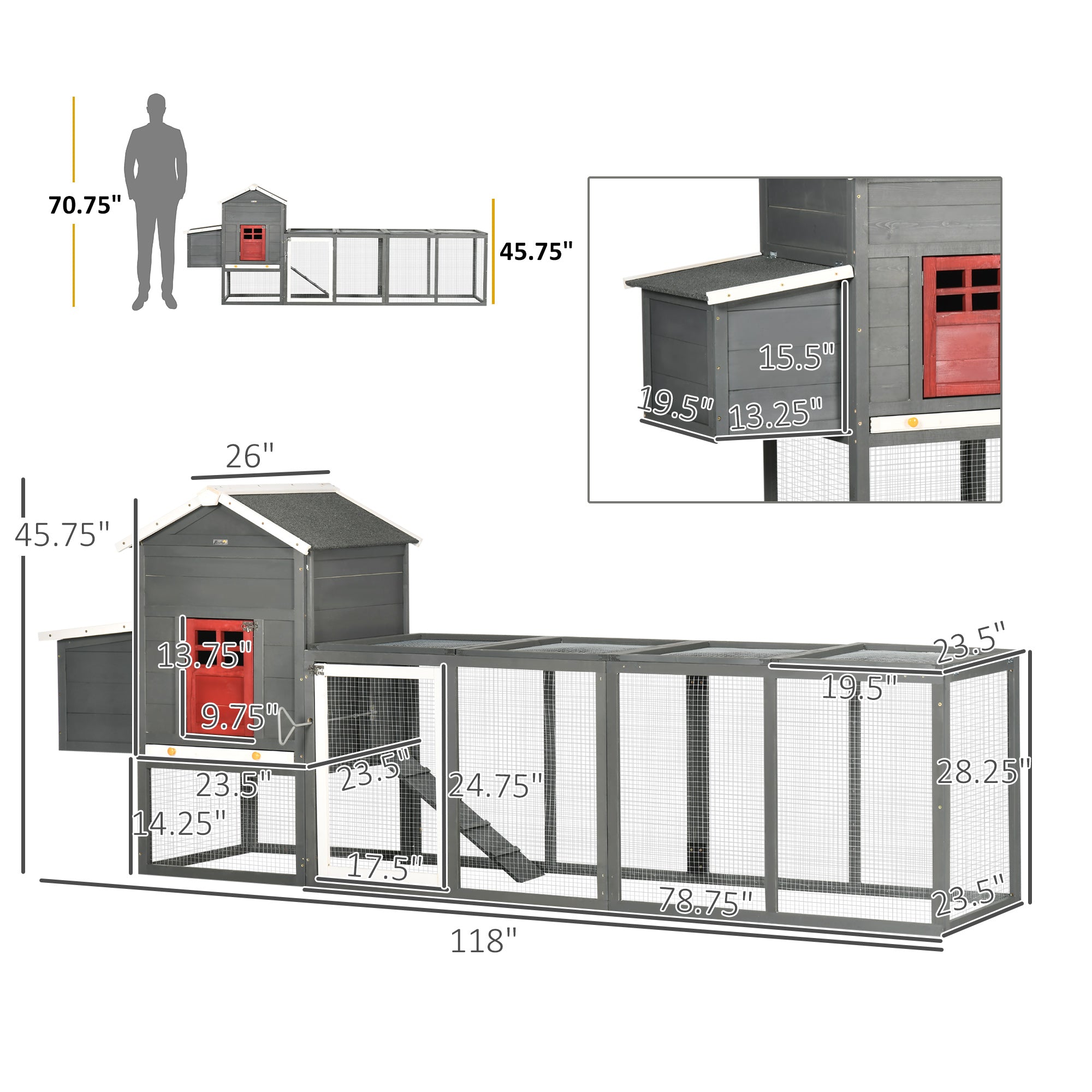 118" Extra Large Chicken Coop with Asphalt Roof