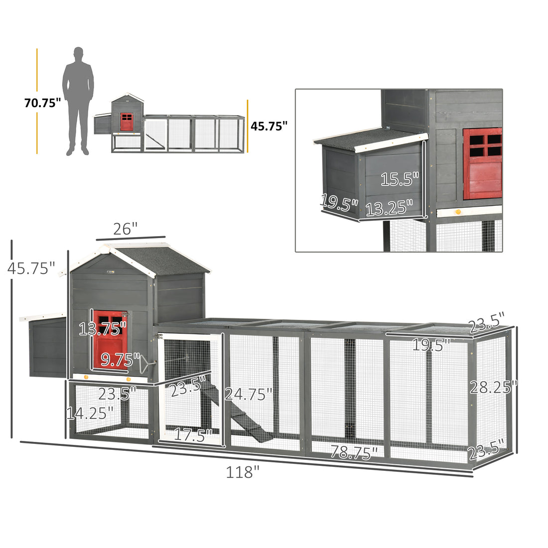 118" Extra Large Chicken Coop with Asphalt Roof