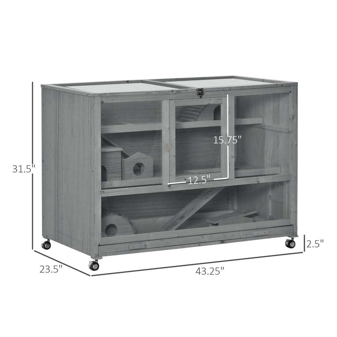 3-Tier Hamster Cage Hutch Box with Ladder Wheels for Small Animals
